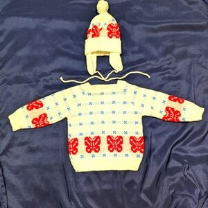 Vintage Girls Knit Sweater And Beanie Set 12-18 Months